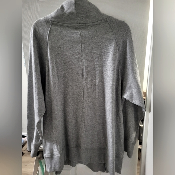 Cowl neck comfy roomy gray sweater with side snap detail - Picture 2 of 5